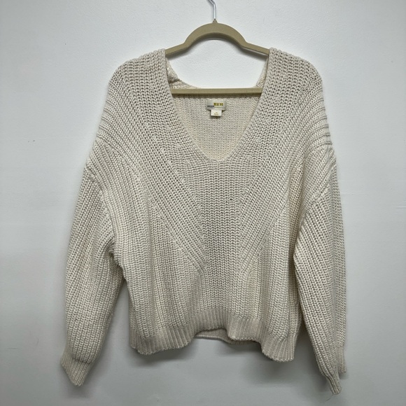 Anthropologie x Maeve V-Neck Sculptured Pullover Sweater - Off White - Picture 5 of 8